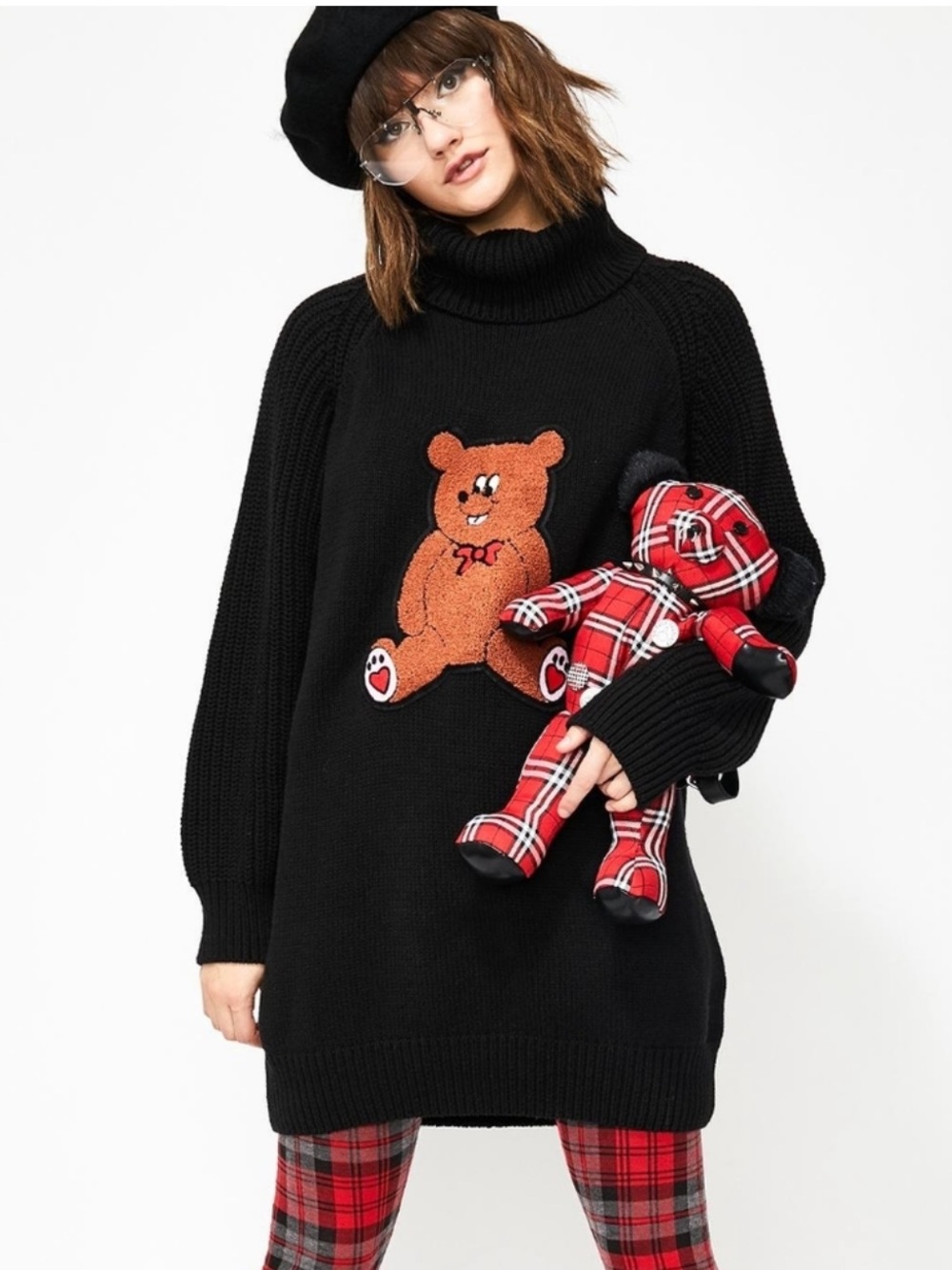 LAZY OAF Teddy Turtleneck Cotton Black Sweater Dress Top